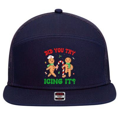 Did You Try Icing It Retro Christmas Gingerbread Nurse Squad Gift 7 Panel Mesh Trucker Snapback Hat