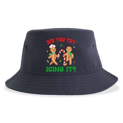 Did You Try Icing It Retro Christmas Gingerbread Nurse Squad Gift Sustainable Bucket Hat