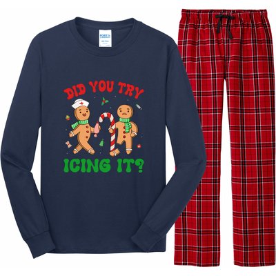 Did You Try Icing It Retro Christmas Gingerbread Nurse Squad Gift Long Sleeve Pajama Set