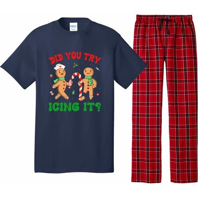 Did You Try Icing It Retro Christmas Gingerbread Nurse Squad Gift Pajama Set