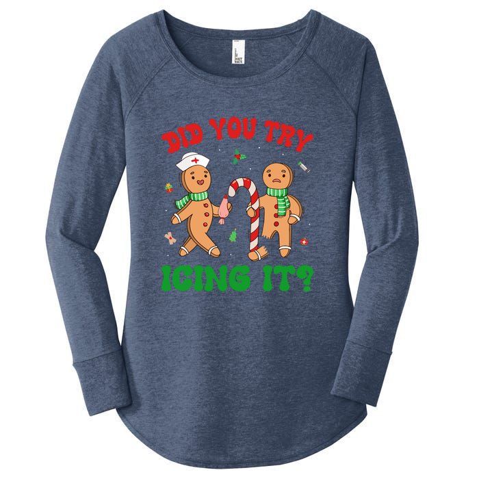 Did You Try Icing It Retro Christmas Gingerbread Nurse Squad Gift Women's Perfect Tri Tunic Long Sleeve Shirt