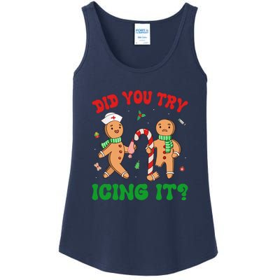 Did You Try Icing It Retro Christmas Gingerbread Nurse Squad Gift Ladies Essential Tank