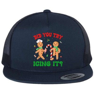 Did You Try Icing It Retro Christmas Gingerbread Nurse Squad Gift Flat Bill Trucker Hat