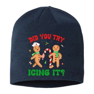 Did You Try Icing It Retro Christmas Gingerbread Nurse Squad Gift Sustainable Beanie