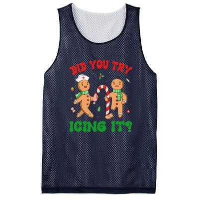 Did You Try Icing It Retro Christmas Gingerbread Nurse Squad Gift Mesh Reversible Basketball Jersey Tank