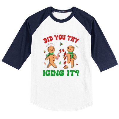 Did You Try Icing It Retro Christmas Gingerbread Nurse Squad Gift Baseball Sleeve Shirt