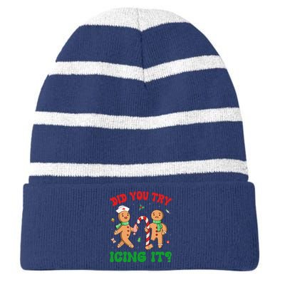 Did You Try Icing It Retro Christmas Gingerbread Nurse Squad Gift Striped Beanie with Solid Band