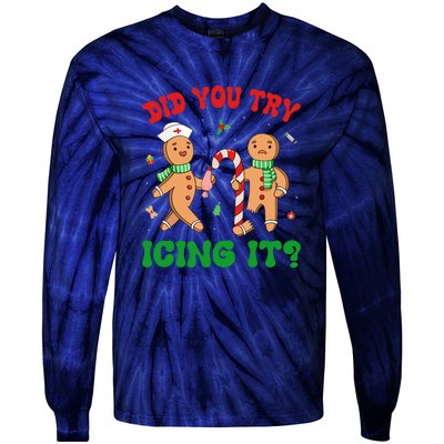 Did You Try Icing It Retro Christmas Gingerbread Nurse Squad Gift Tie-Dye Long Sleeve Shirt