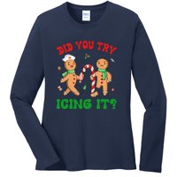 Did You Try Icing It Retro Christmas Gingerbread Nurse Squad Gift Ladies Long Sleeve Shirt