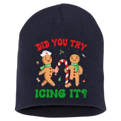 Did You Try Icing It Retro Christmas Gingerbread Nurse Squad Gift Short Acrylic Beanie