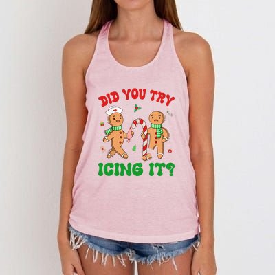 Did You Try Icing It Retro Christmas Gingerbread Nurse Squad Gift Women's Knotted Racerback Tank