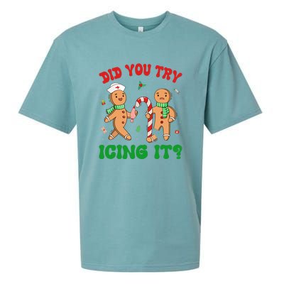 Did You Try Icing It Retro Christmas Gingerbread Nurse Squad Gift Sueded Cloud Jersey T-Shirt