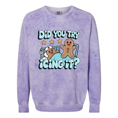 Did You Try Icing It? Gingerbread Nurse Christmas Pajamas Great Gift Colorblast Crewneck Sweatshirt