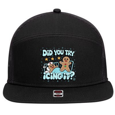 Did You Try Icing It? Gingerbread Nurse Christmas Pajamas Great Gift 7 Panel Mesh Trucker Snapback Hat