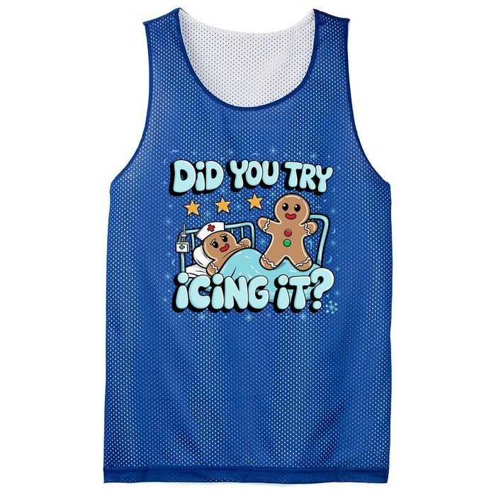 Did You Try Icing It? Gingerbread Nurse Christmas Pajamas Great Gift Mesh Reversible Basketball Jersey Tank