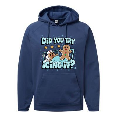 Did You Try Icing It? Gingerbread Nurse Christmas Pajamas Great Gift Performance Fleece Hoodie