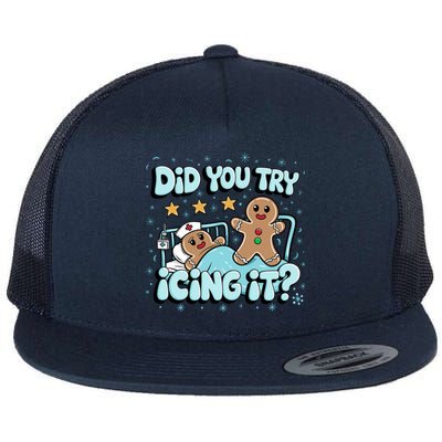 Did You Try Icing It? Gingerbread Nurse Christmas Pajamas Great Gift Flat Bill Trucker Hat