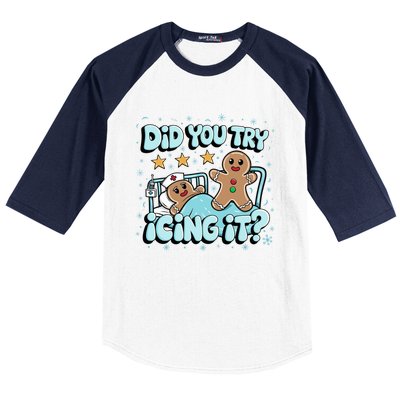 Did You Try Icing It? Gingerbread Nurse Christmas Pajamas Great Gift Baseball Sleeve Shirt