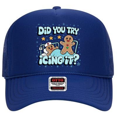 Did You Try Icing It? Gingerbread Nurse Christmas Pajamas Great Gift High Crown Mesh Back Trucker Hat