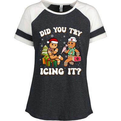 Did You Try Icing It Funny Christmas Gingerbread Nurse Squad Gift Enza Ladies Jersey Colorblock Tee