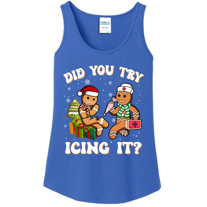 Did You Try Icing It Funny Christmas Gingerbread Nurse Squad Gift Ladies Essential Tank