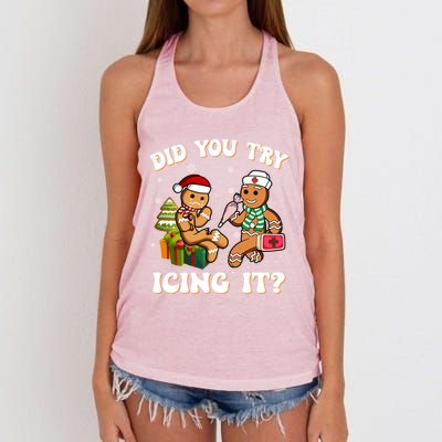 Did You Try Icing It Funny Christmas Gingerbread Nurse Squad Gift Women's Knotted Racerback Tank