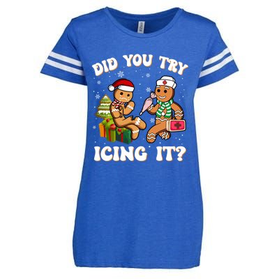 Did You Try Icing It Funny Christmas Gingerbread Nurse Squad Gift Enza Ladies Jersey Football T-Shirt