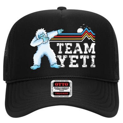 Dabbing Yeti Vintage Sunset Mountain Bigfoot Lover Team Yeti High Crown Mesh Back Trucker Hat