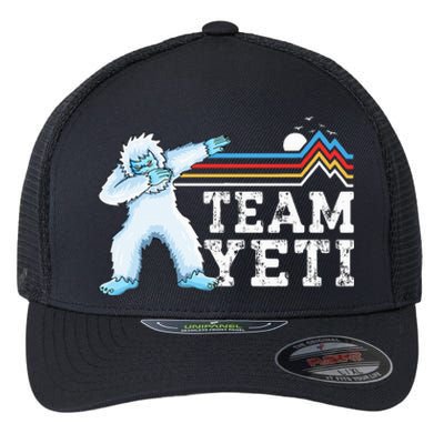 Dabbing Yeti Vintage Sunset Mountain Bigfoot Lover Team Yeti Flexfit Unipanel Trucker Cap