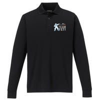 Dabbing Yeti Vintage Sunset Mountain Bigfoot Lover Team Yeti Performance Long Sleeve Polo