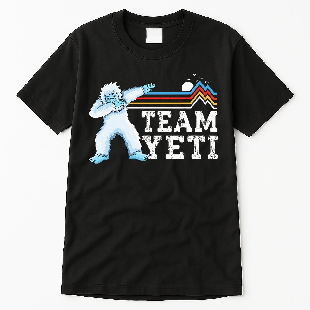 Dabbing Yeti Vintage Sunset Mountain Bigfoot Lover Team Yeti Tall T-Shirt