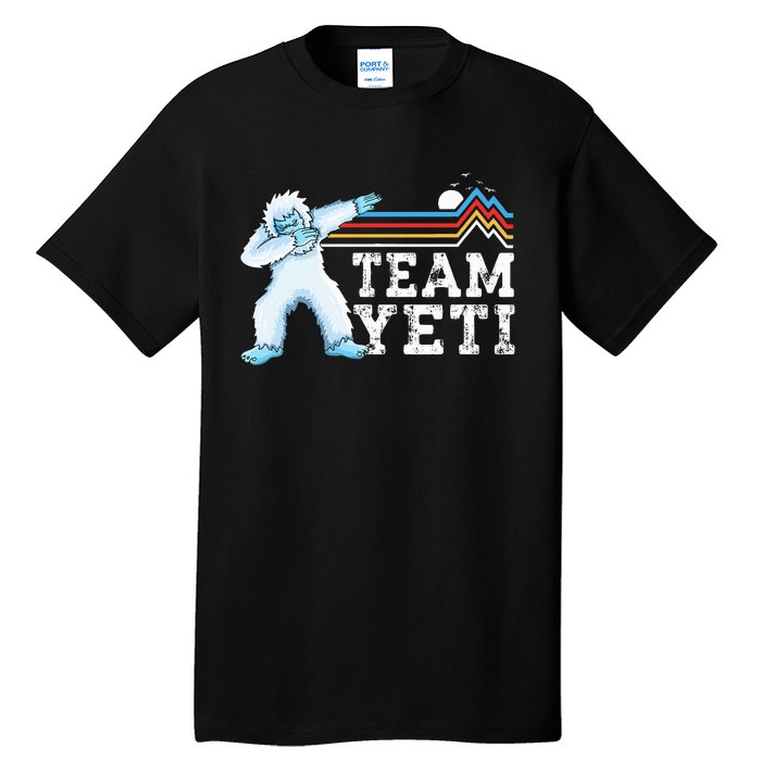 Dabbing Yeti Vintage Sunset Mountain Bigfoot Lover Team Yeti Tall T-Shirt