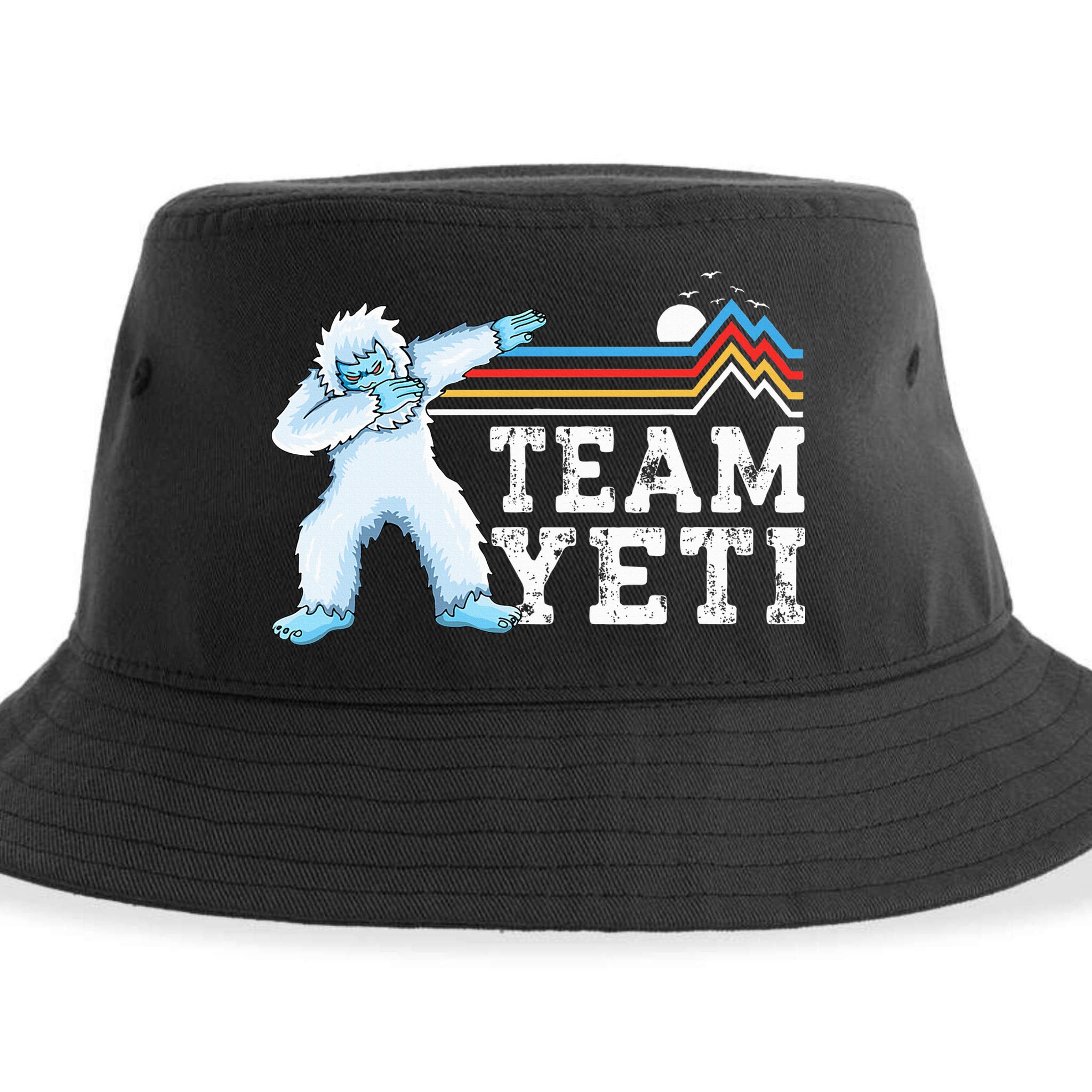 Dabbing Yeti Vintage Sunset Mountain Bigfoot Lover Team Yeti Sustainable Bucket Hat