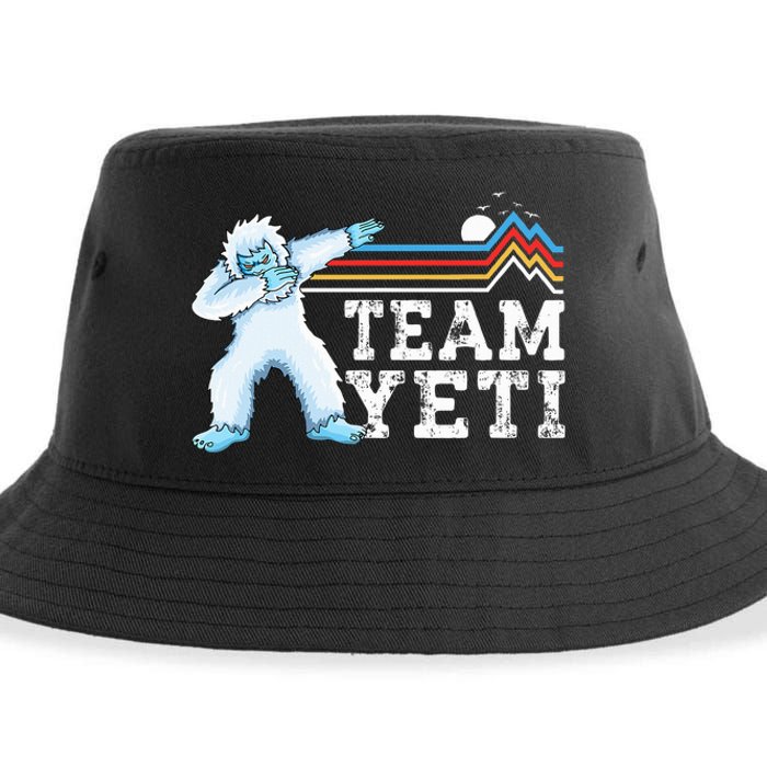 Dabbing Yeti Vintage Sunset Mountain Bigfoot Lover Team Yeti Sustainable Bucket Hat