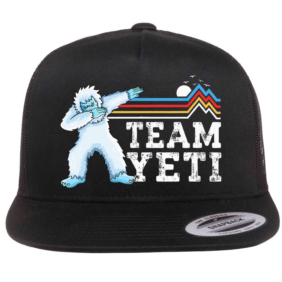Dabbing Yeti Vintage Sunset Mountain Bigfoot Lover Team Yeti Flat Bill Trucker Hat