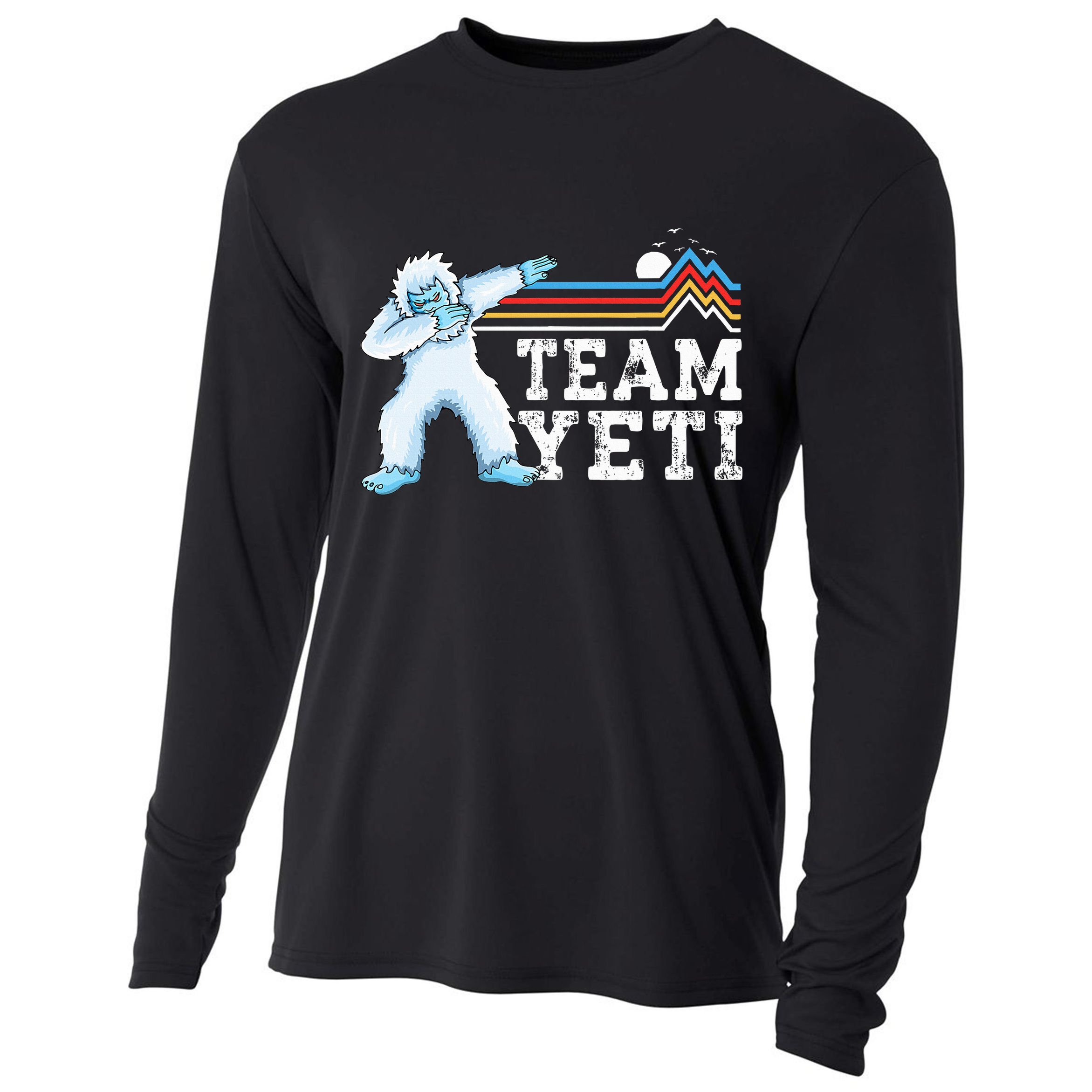 Dabbing Yeti Vintage Sunset Mountain Bigfoot Lover Team Yeti Cooling Performance Long Sleeve Crew