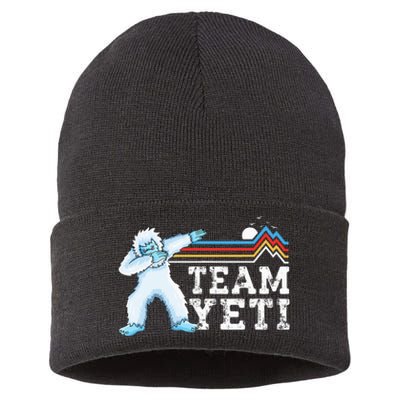 Dabbing Yeti Vintage Sunset Mountain Bigfoot Lover Team Yeti Sustainable Knit Beanie