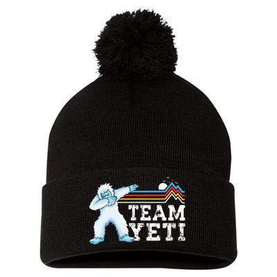 Dabbing Yeti Vintage Sunset Mountain Bigfoot Lover Team Yeti Pom Pom 12in Knit Beanie