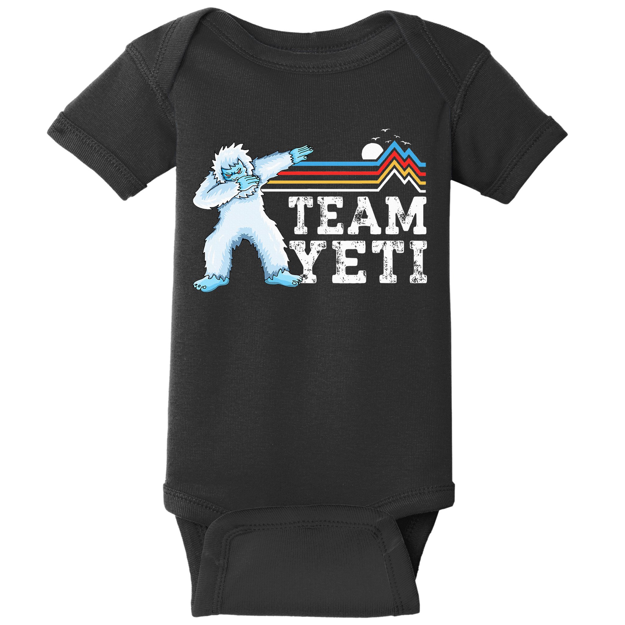 Dabbing Yeti Vintage Sunset Mountain Bigfoot Lover Team Yeti Baby Bodysuit