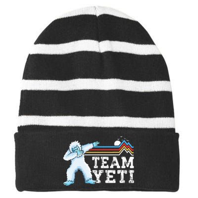 Dabbing Yeti Vintage Sunset Mountain Bigfoot Lover Team Yeti Striped Beanie with Solid Band