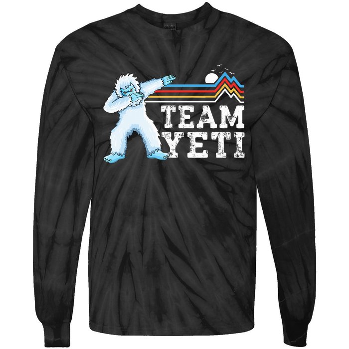 Dabbing Yeti Vintage Sunset Mountain Bigfoot Lover Team Yeti Tie-Dye Long Sleeve Shirt