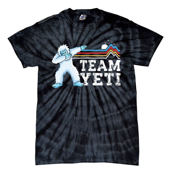 Dabbing Yeti Vintage Sunset Mountain Bigfoot Lover Team Yeti Tie-Dye T-Shirt