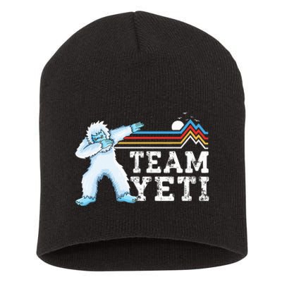 Dabbing Yeti Vintage Sunset Mountain Bigfoot Lover Team Yeti Short Acrylic Beanie