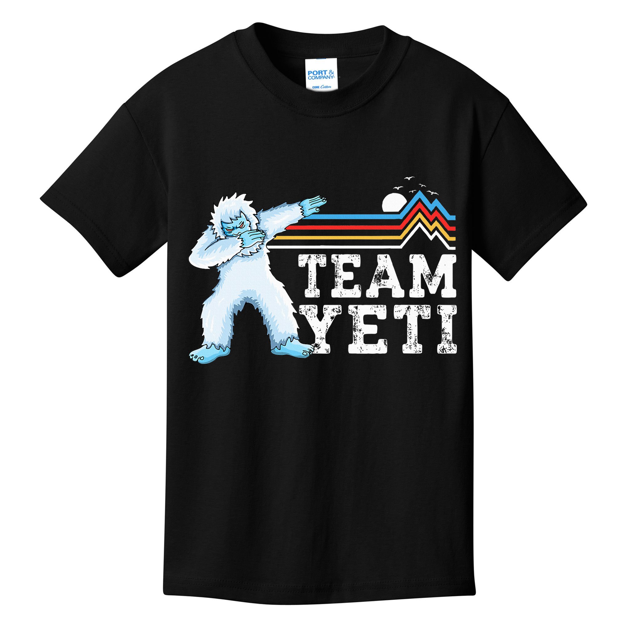 Dabbing Yeti Vintage Sunset Mountain Bigfoot Lover Team Yeti Kids T-Shirt