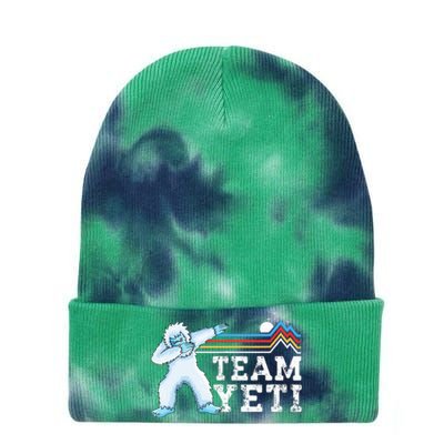 Dabbing Yeti Vintage Sunset Mountain Bigfoot Lover Team Yeti Tie Dye 12in Knit Beanie