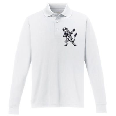 Dabbing Zebra African Zookeeper Animal Lover Performance Long Sleeve Polo