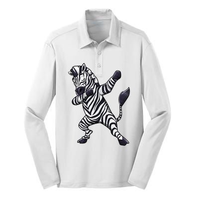 Dabbing Zebra African Zookeeper Animal Lover Silk Touch Performance Long Sleeve Polo