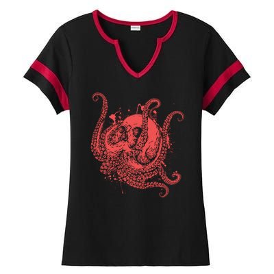 Deadly Zombie Octopus Skull Ladies Halftime Notch Neck Tee