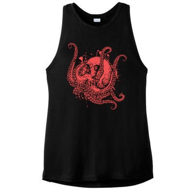 Deadly Zombie Octopus Skull Ladies PosiCharge Tri-Blend Wicking Tank