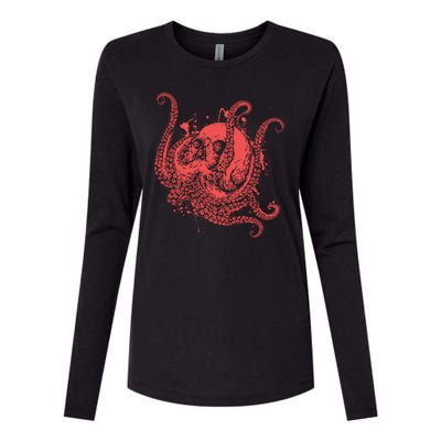 Deadly Zombie Octopus Skull Womens Cotton Relaxed Long Sleeve T-Shirt